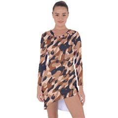 Abstract Camouflage Pattern Asymmetric Cut-out Shift Dress by Jack14
