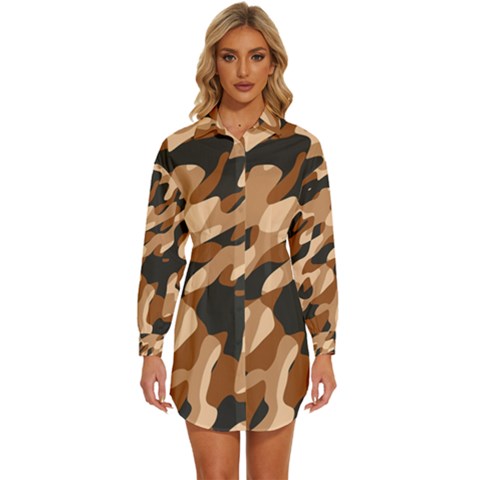 Abstract Camouflage Pattern Womens Long Sleeve Shirt Dress by Jack14