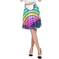 Rainbow Fun Cute Minimal Doodle Drawing Art A-line Skirt by Jancukart