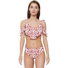 Watercolor Strawberry Ruffle Edge Tie Up Bikini Set	 by SychEva