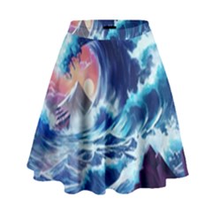 Storm Tsunami Waves Ocean Sea Nautical Nature High Waist Skirt by Jancukart