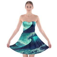 Waves Ocean Sea Tsunami Nautical Strapless Bra Top Dress