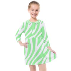 Green Zebra Vibes Animal Print  Kids  Quarter Sleeve Shirt Dress by ConteMonfrey