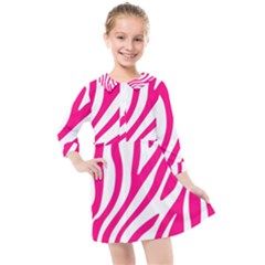 Pink Fucsia Zebra Vibes Animal Print Kids  Quarter Sleeve Shirt Dress by ConteMonfrey
