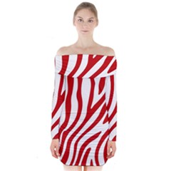 Red Zebra Vibes Animal Print  Long Sleeve Off Shoulder Dress by ConteMonfrey