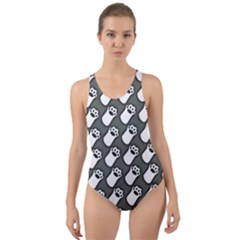 Grey And White Little Paws Cut-out Back One Piece Swimsuit by ConteMonfrey