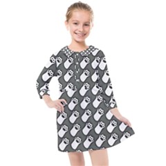 Grey And White Little Paws Kids  Quarter Sleeve Shirt Dress by ConteMonfrey