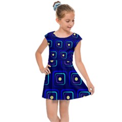 Blue Neon Squares - Modern Abstract Kids  Cap Sleeve Dress