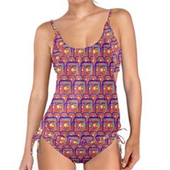 Pink Yellow Neon Squares - Modern Abstract Tankini Set by ConteMonfrey