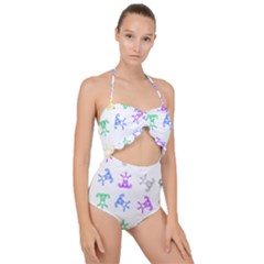 Rainbow Clown Pattern Scallop Top Cut Out Swimsuit by Amaryn4rt