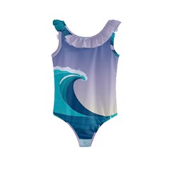 Tsunami Tidal Wave Wave Minimalist Ocean Sea 4 Kids  Frill Swimsuit by Wegoenart