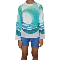 Tsunami Tidal Wave Wave Minimalist Ocean Sea 2 Kids  Long Sleeve Swimwear by Wegoenart