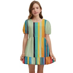 Colorful Rainbow Striped Pattern Stripes Background Kids  Short Sleeve Dolly Dress by Uceng