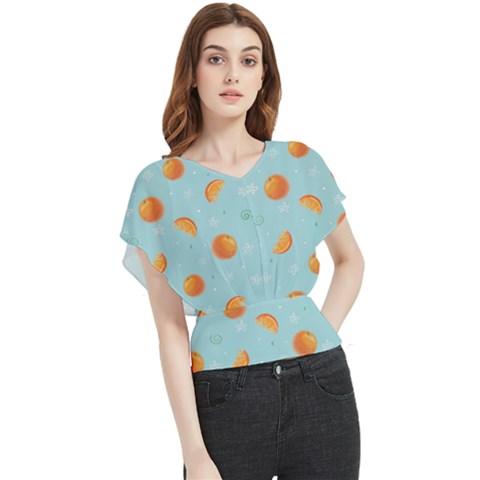 Oranges Pattern Butterfly Chiffon Blouse by SychEva