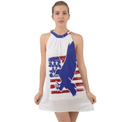 Usa Flag Eagle Symbol American Bald Eagle Country Halter Tie Back Chiffon Dress by Wegoenart