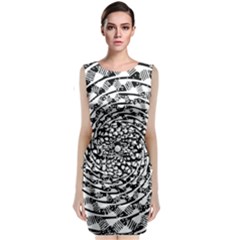 Illusions Abstract Black And White Patterns Swirls Sleeveless Velvet Midi Dress by Wegoenart