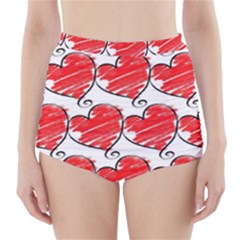Seamless-heart-red High-waisted Bikini Bottoms by nateshop