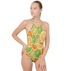 Fruits-orange High Neck One Piece Swimsuit by nateshop