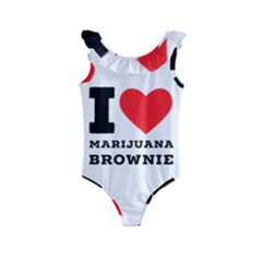 I Love Marijuana Brownie Kids  Frill Swimsuit by ilovewhateva