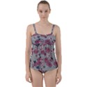 Traditional cherry blossom on a gray background Twist Front Tankini Set View1