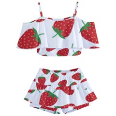 Seamless Pattern Fresh Strawberry Kids  Off Shoulder Skirt Bikini by Salman4z