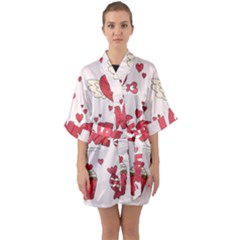 Hand Drawn Valentines Day Element Collection Half Sleeve Satin Kimono 