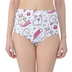Cute Animal Seamless Pattern Kawaii Doodle Style Classic High-waist Bikini Bottoms by Salman4z