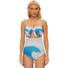 Wave Tsunami Tidal Wave Ocean Sea Water Knot Front One-piece Swimsuit by Ravend