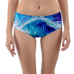 Tsunami Waves Ocean Sea Nautical Nature Water Reversible Mid-waist Bikini Bottoms by Ravend