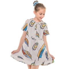 Vector-boho-doodle-feathers-seamless-pattern-illustration Kids  Short Sleeve Shirt Dress