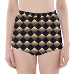 Golden Chess Board Background High-waisted Bikini Bottoms by pakminggu