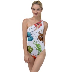 Dangerous-streptococcus-lactobacillus-staphylococcus-others-microbes-cartoon-style-vector-seamless To One Side Swimsuit by Salman4z