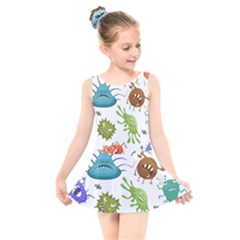 Dangerous-streptococcus-lactobacillus-staphylococcus-others-microbes-cartoon-style-vector-seamless Kids  Skater Dress Swimsuit by Salman4z