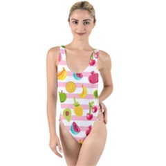 Tropical-fruits-berries-seamless-pattern High Leg Strappy Swimsuit by Salman4z