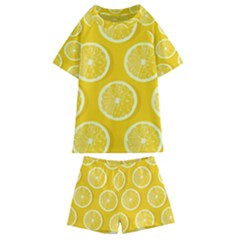 Lemon-fruits-slice-seamless-pattern Kids  Swim Tee And Shorts Set by Salman4z