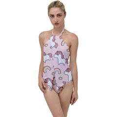 Cute-unicorn-rainbow-seamless-pattern-background Go With The Flow One Piece Swimsuit by Salman4z