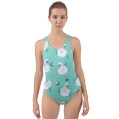 Elegant Swan Seamless Pattern Cut-out Back One Piece Swimsuit