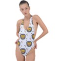 Lion Heads Pattern Design Doodle Backless Halter One Piece Swimsuit View1