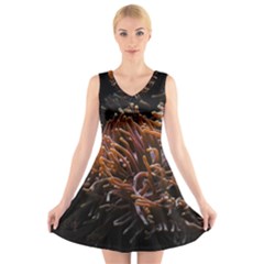 Sea Anemone Coral Underwater Ocean Sea Water V-neck Sleeveless Dress by pakminggu