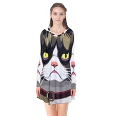 Grumpy Cat Long Sleeve V-neck Flare Dress by Mog4mog4