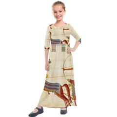 Egyptian Tutunkhamun Pharaoh Design Kids  Quarter Sleeve Maxi Dress by Mog4mog4