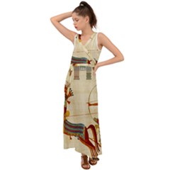 Egyptian Tutunkhamun Pharaoh Design V-neck Chiffon Maxi Dress by Mog4mog4