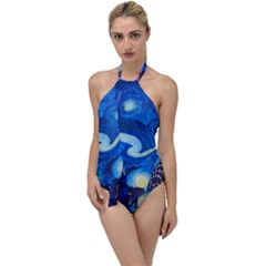 Starry Night In New York Van Gogh Manhattan Chrysler Building And Empire State Building Go With The Flow One Piece Swimsuit by Mog4mog4