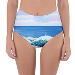 Illustration Landscape Sea Ocean Waves Beach Blue Reversible High-waist Bikini Bottoms by Mog4mog4