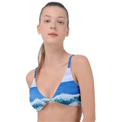 Illustration Landscape Sea Ocean Waves Beach Blue Knot Up Bikini Top by Mog4mog4