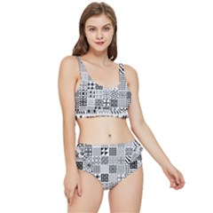 Black And White Geometric Patterns Frilly Bikini Set