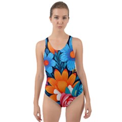 Flowers Bloom Spring Colorful Artwork Decoration Cut-out Back One Piece Swimsuit by 99art