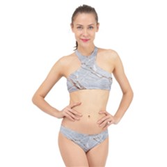 Gray Light Marble Stone Texture Background High Neck Bikini Set by Vaneshart