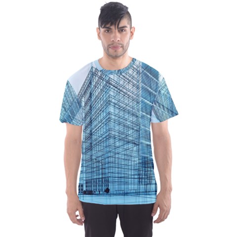 Architecture Blue Drawing Engineering City Modern Building Exterior Men s Sport Mesh Tee by 99art