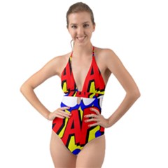 Zap Comic Book Fight Halter Cut-out One Piece Swimsuit by 99art